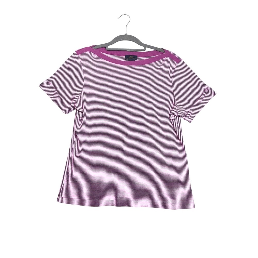 Brooks‎ Brothers 346 Womens Purple White Striped Boat Neck Cotton T-Shirt Large